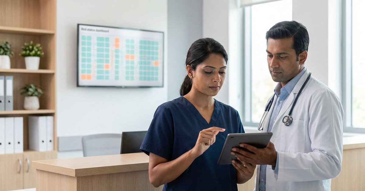 Nurse and doctor reviewing a hospital AI ward board while planning the 2027 AI budget