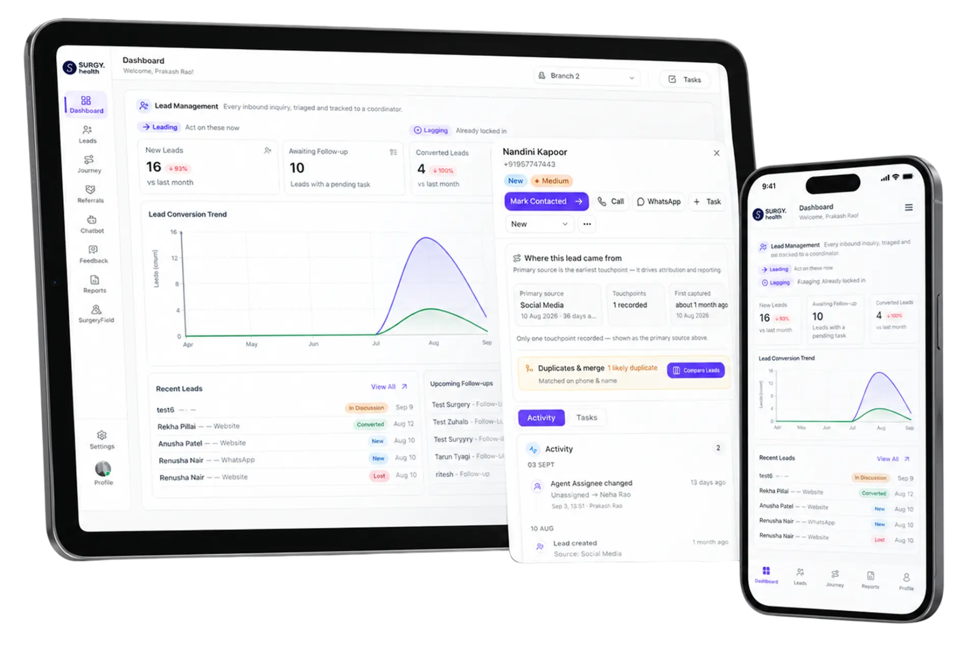 SurgyCRM hospital CRM dashboard